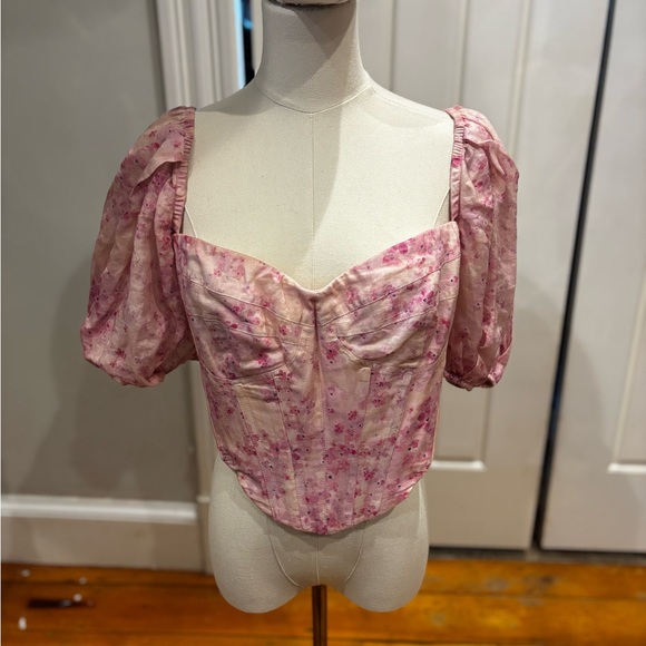Bardot Pink Floral Puff Sleeve Blouse - Picture 2 of 8